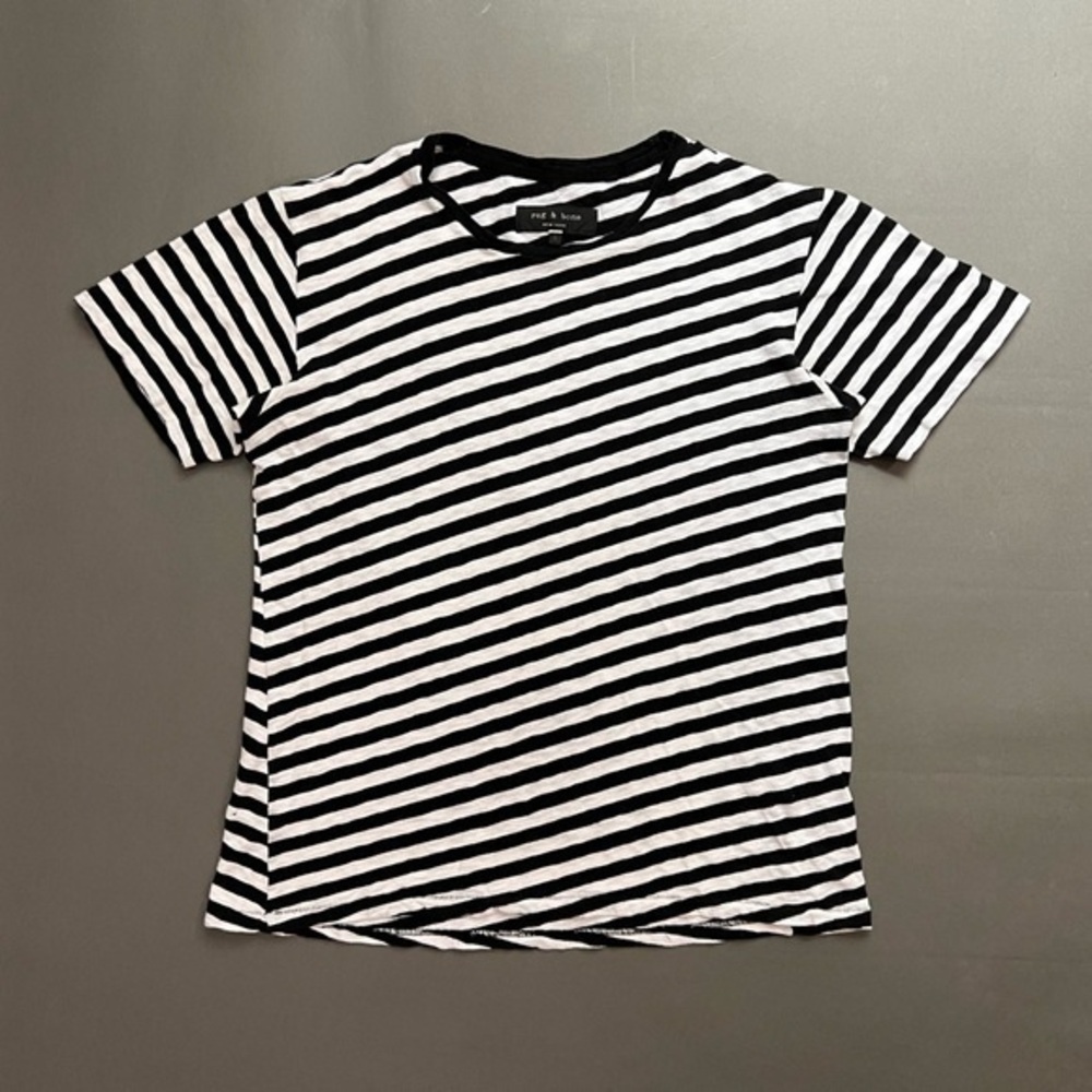 Rag & Bone Stripe Punk Designer Luxury Grunge Streetwear Tee Shirt RARE